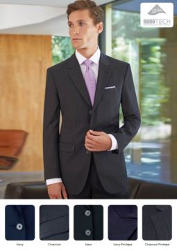 Jacket for elegant work uniform, 100% polyester fabric, Blue Navy, Black colours. Ideal for porter, hotel and receptionist uniforms. Get a free quote.