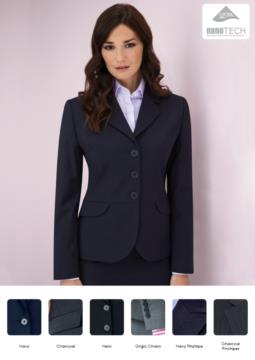 Elegant uniform jacket in polyester and wool with stain-resistant fabric treatment.