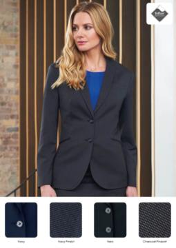 Elegant tailored women's jacket in polyester and viscose. Fabric with stain-resistant treatment. 