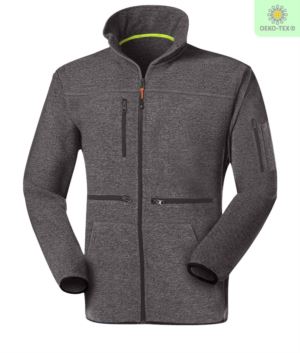 Long zip fleece with knitted fleece fabric, with one zipped chest pocket, contrasting zipper. Colour: dark grey