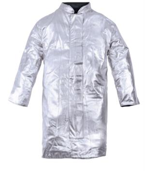 One-layer unlined approach coat, Korean collar, velcro closure, silver colour, certified EN 11612:2009