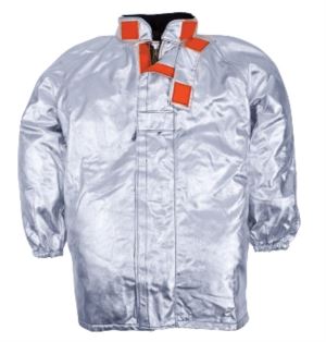 Lined approach jacket, raglan sleeves, elasticated cuffs, velcro closure, silver colour, certified EN 11612:2009