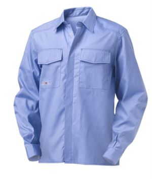 Long-sleeved multipro shirt, two pockets, contrasting stitching, light blue, certified EN 1149-5, EN 13034, EN 11612:2009