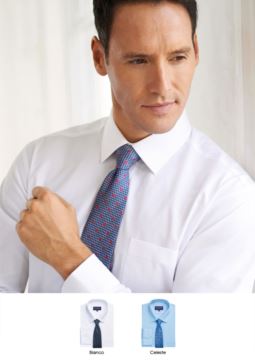 Polyester and cotton shirt with easy iron fabric, slim fit model. Single cuff for cufflinks.
