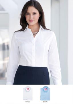 Elegant semi-fit women's shirt, 3-button cuff, 100% cotton. Easy iron fabric. Ideal for receptionists, hostesses, hoteliers.