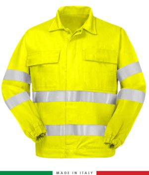 Multipro jacket, elastic cuffs, double reflective band on chest and sleeves, two chest pockets, certified EN 20471, EN 1149-5, EN 13034, UNI EN 531:97, color yellow