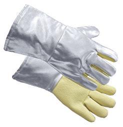 Approach gloves, palm in para-aramid, length 35 cm, silver colour, certified: EN 388, EN 407, EN 420