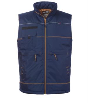 royal blue padded work vest. Model multi-pockets 100% multi pockets