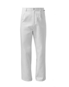 Pantalone alimentare, modello classico, chiusura con bottone a pressione, colore bianco, certificato CE