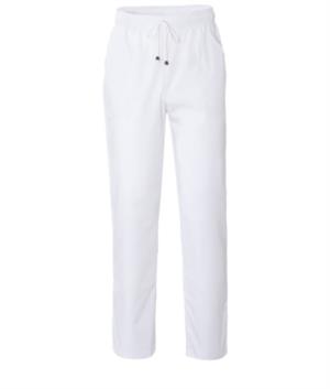 Pantaloni da lavoro sanitario con chiusura con laccetti in tessuto, colore bianco