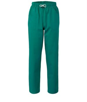 Pantaloni da lavoro sanitario con chiusura con laccetti in tessuto, colore verde