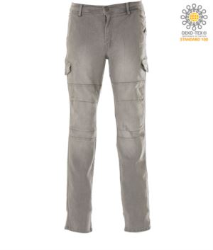 Pantalone da lavoro in jeans elasticizzato multitasche, colore grigio