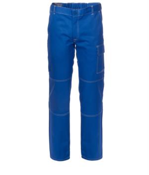 Pantaloni da lavoro multitasche 100% Cotone, cuciture a contrasto. Colore: Azzurro