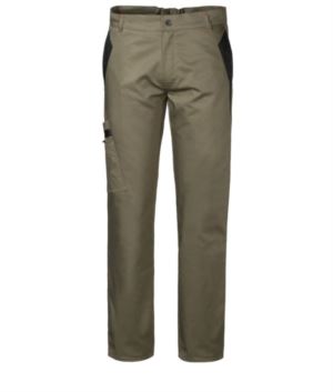 Pantaloni multitasche da lavoro bicolore con doppia tasca sulla gamba destra, colore verde/nero