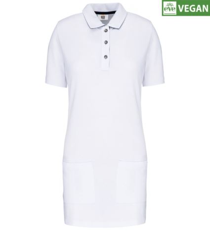 Polo lunga a maniche corte donna Bianco/Blu Navy