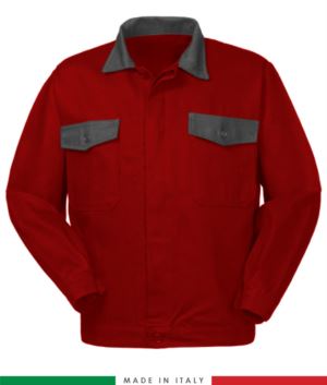 Two tone work jacket, Made in Italy. Two chest pockets. Possibility of customization. Color red/grey