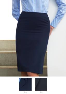 Classic navy and black skirt, 100% polyester. Ideal for receptionists, hostesses, hoteliers. Wholesale.