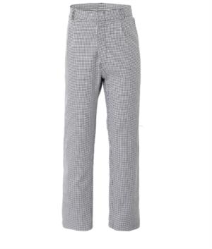 Chef trousers. button fly, two front pockets and one back pocket, color black and white checks