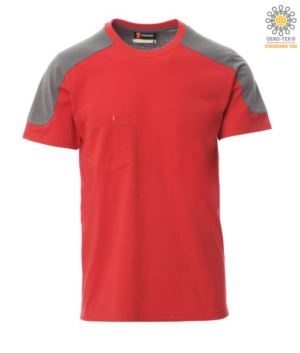 T-Shirt a maniche corte bicolore, vestibilità regular fit. Colore: Rosso/grigio smoke