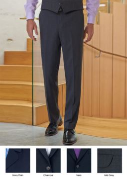 Elegant men trousers in polyester and viscose fabric, charcoal grey colour. Ideal for receptionist, hotel and porter uniforms.
