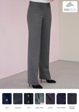Elegant women's trousers with soft cut in stain-resistant fabric, polyester and wool. Ideal for receptionists, hostesses, hoteliers. Wholesale.