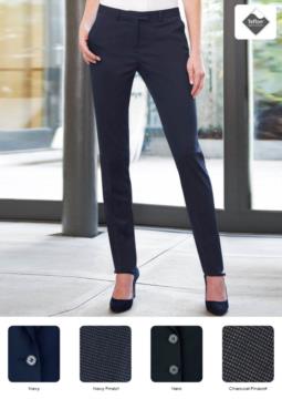 Elegant women's trousers in polyester and viscose, in stain-resistant fabric. Ideal for receptionists, hostesses, hoteliers. Wholesale.