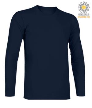 T-Shirt a manica lunga, girocollo, 100% Cotone, colore blu navy