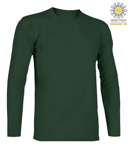 T-Shirt a manica lunga, girocollo, 100% Cotone, colore verde bottiglia