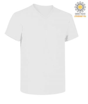 T-Shirt manica corta con scollo a V, in cotone. Colore bianco