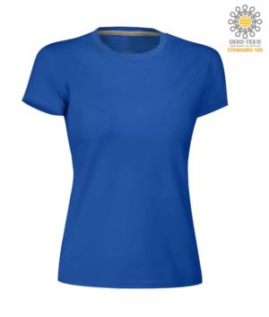 T-shirt donna girocollo a maniche corte da lavoro in cotone, colore blu royal