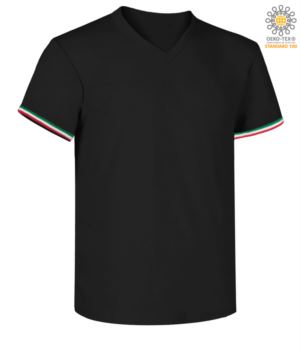 T-shirt a manica corta, con lo scollo a V, tricolore italiano sul fondo manica, colore blu navy