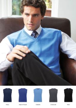 Men vest with V-neck, sleeveless, cotton and acrylic fabric. Wholesale of elegant work uniforms. 