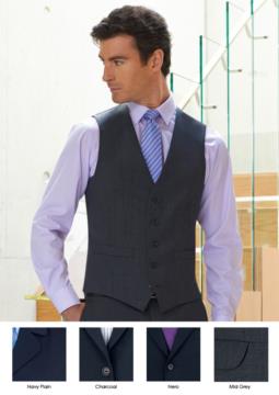 Elegant polyester and wool uniform vest available in Navy, Black, Charcoal, Mid Greyo. Ideal for uniforms of porter, hotel, receptionist.