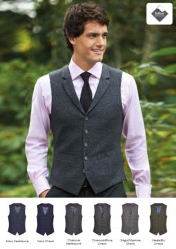 Elegant uniform vest in wool and polyester and Teflon finishes. Ideal for concierge, hotel and receptionist uniforms.