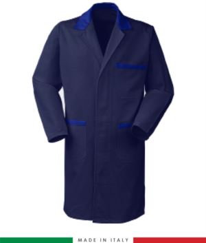 Navy Blue / Royal Blue men shirt with covered buttons 100% cotton massaua sanforizzato