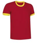 T-Shirt a maniche corte in cotone Ring-Spun, girocollo e fondo manica in contrasto, colore rosso e bianco VACOMBI.ROG
