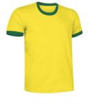 T-Shirt a maniche corte in cotone Ring-Spun, girocollo e fondo manica in contrasto, colore giallo e verde VACOMBI.GIV