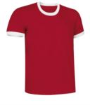 T-Shirt a maniche corte in cotone Ring-Spun, girocollo e fondo manica in contrasto, colore rosso e bianco VACOMBI.ROB