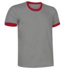 T-Shirt a maniche corte in cotone Ring-Spun, girocollo e fondo manica in contrasto, colore blu navy e rosso VACOMBI.GRR