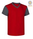 T-Shirt da lavoro scollo a V, bicolore, collo e maniche in contrasto. Colore rosso/grigio JR989994.ROG