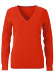 Maglioncino donna con collo a V, senza maniche, scollo e polsi a costine elastiche, tessuto a maglia 100% cotone. Colore arancione X-JN658.DO