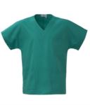 Casacca ospedaliera unisex, collo a V, maniche corte, taschino torace sinistro e tasca anteriore destra applicati, colore verde ROMS1301.VE