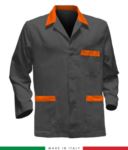 giacca da lavoro grigia con inserti arancioni, made in Italy, 100% cotone Massaua con due tasche RUBICOLOR.GIA.GRA