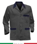 giacca da lavoro grigio con inserti azzurri, made in Italy, 100% cotone Massaua con due tasche RUBICOLOR.GIA.GRBL
