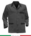 giacca da lavoro grigia con inserti verdi, made in Italy, 100% cotone Massaua con due tasche RUBICOLOR.GIA.GRN