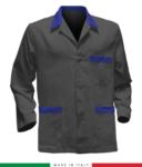 giacca da lavoro grigio con inserti azzurri, made in Italy, 100% cotone Massaua con due tasche RUBICOLOR.GIA.GRAZ