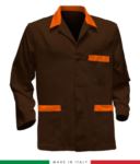 giacca da lavoro marrone con bande blu made in Italy, 100% cotone Massaua e due tasche RUBICOLOR.GIA.MAA