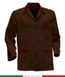 giacca da lavoro marrone con inserti rossi made in Italy, 100% cotone Massaua e due tasche RUBICOLOR.GIA.MAR