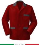 giacca da lavoro rossa con inserti azzurri, made in Italy, 100% cotone Massaua con due tasche RUBICOLOR.GIA.ROGR