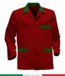 giacca da lavoro rossa con inserti verdi, made in Italy, 100% cotone Massaua con due tasche RUBICOLOR.GIA.ROVEBR